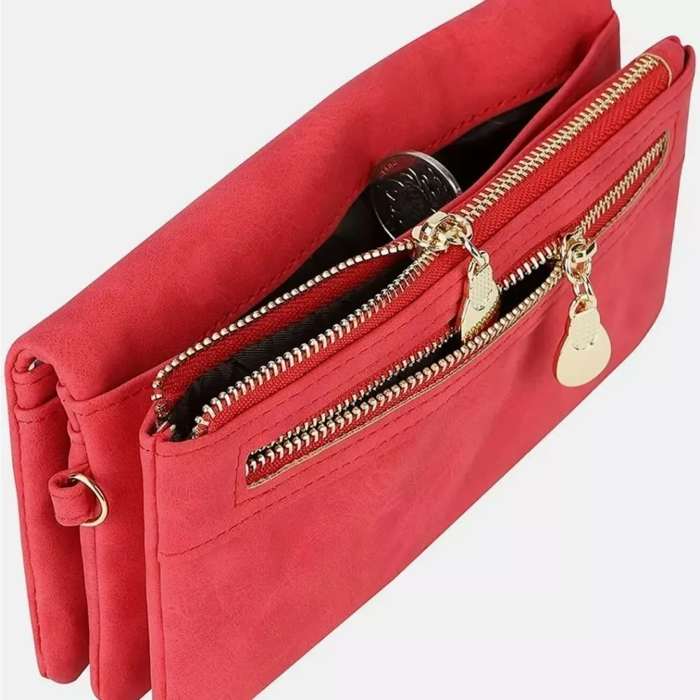 Red Women PU Leather Clutch Wallet Zipper Long Purse Card Holder Phone Handbag